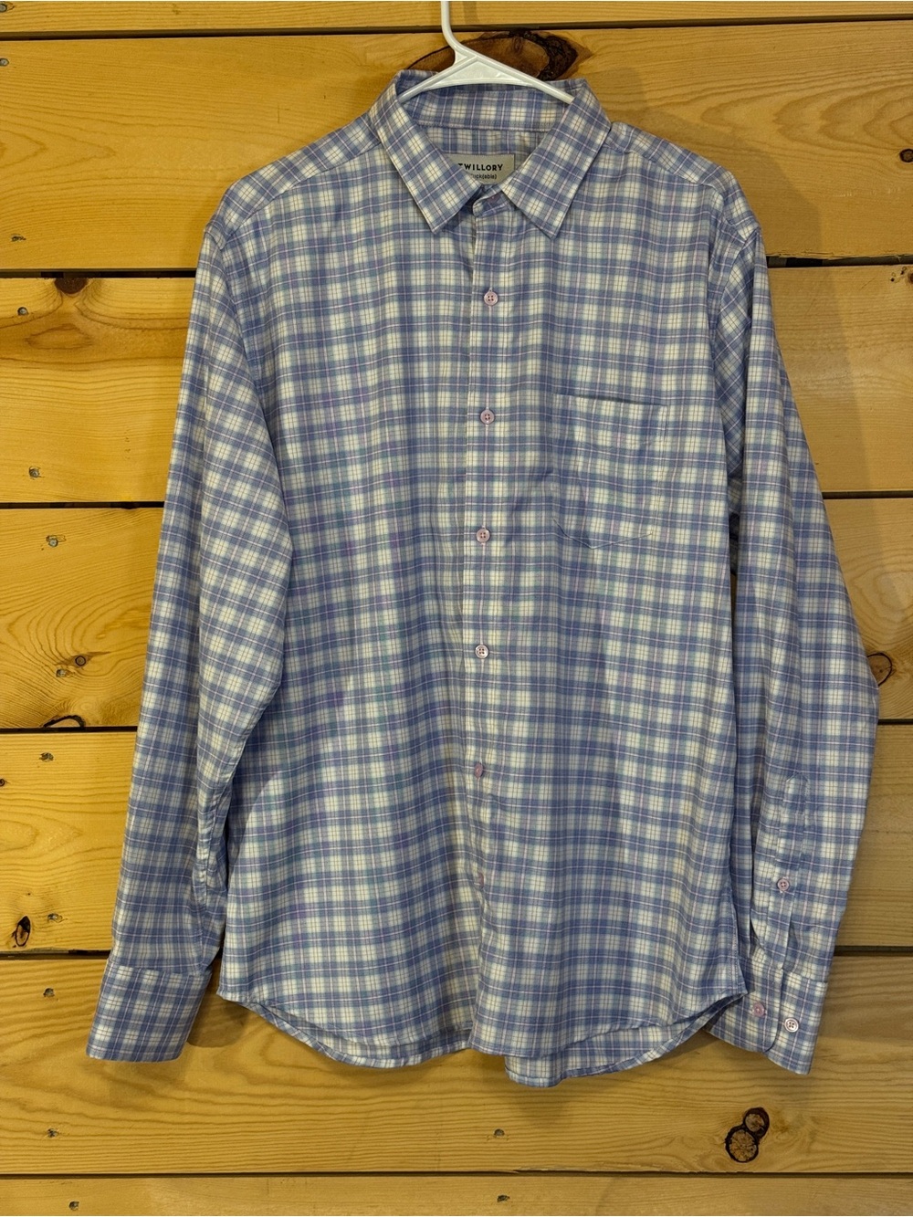 Twillory Untuck(able) Men’s Tailored Fit Plaid Button-Down Shirt L/XL Blue Pink - Picture 10 of 10